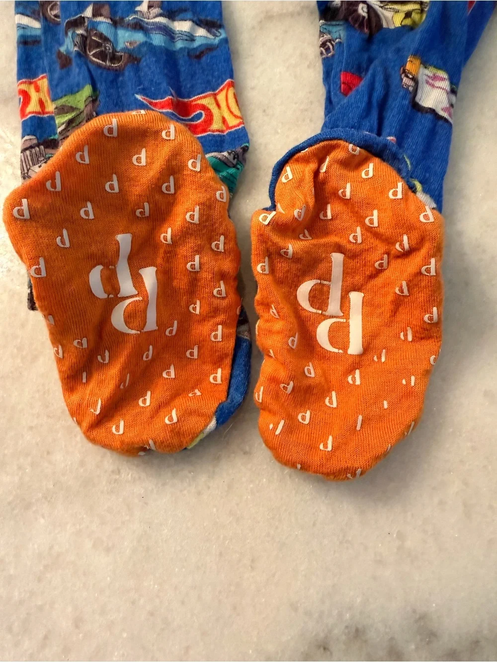 Posh Peanut Royal Blue Kids Footed Pajamas with Hot Wheels